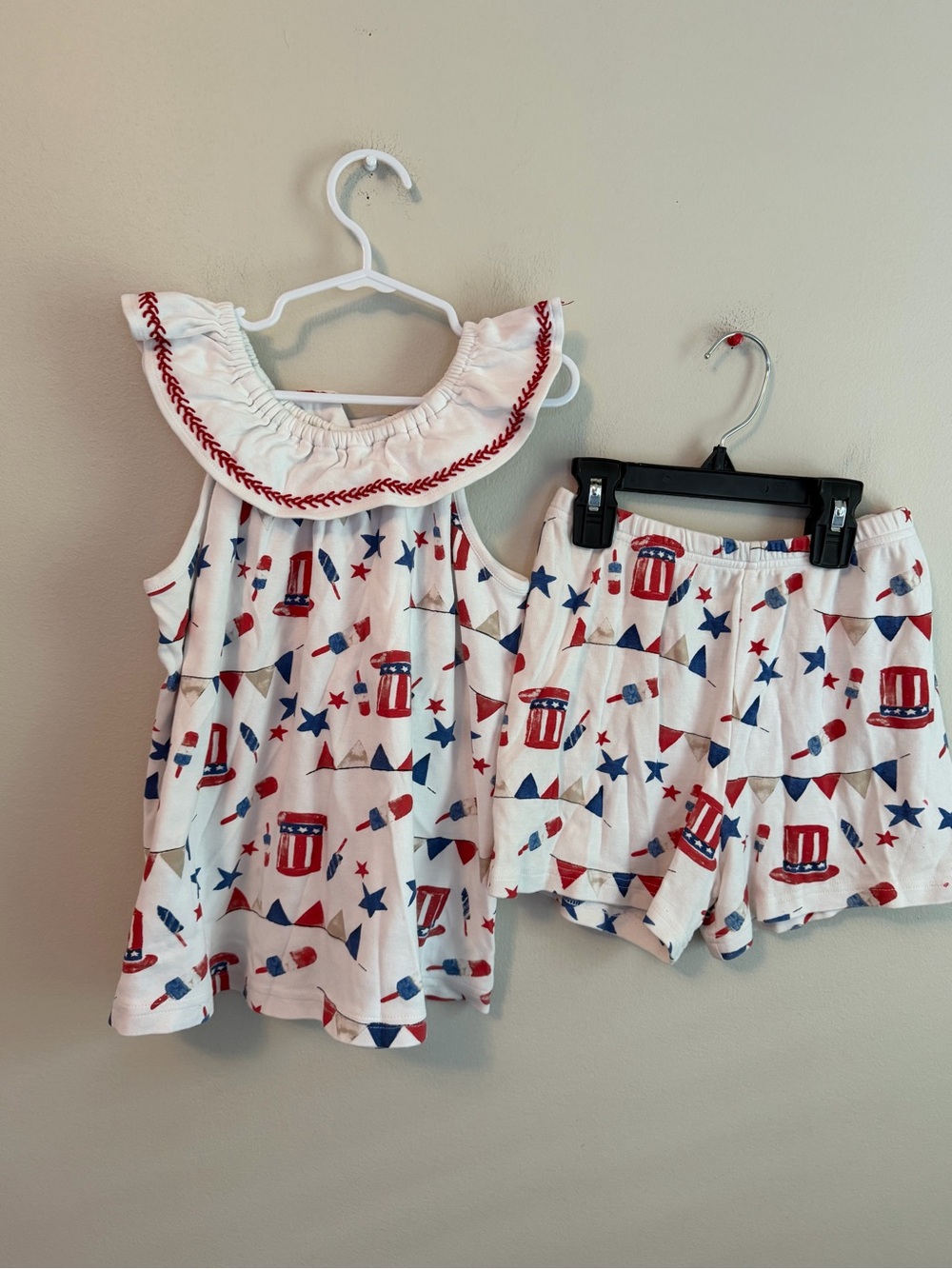 Grace & James White Patriotic Tank & Shorts Set with Red and Blue Print